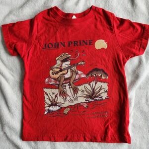 John Prine T Shirt Youth Kids Small 5/6 Frog Guitar 2018 Tour Shirt Red